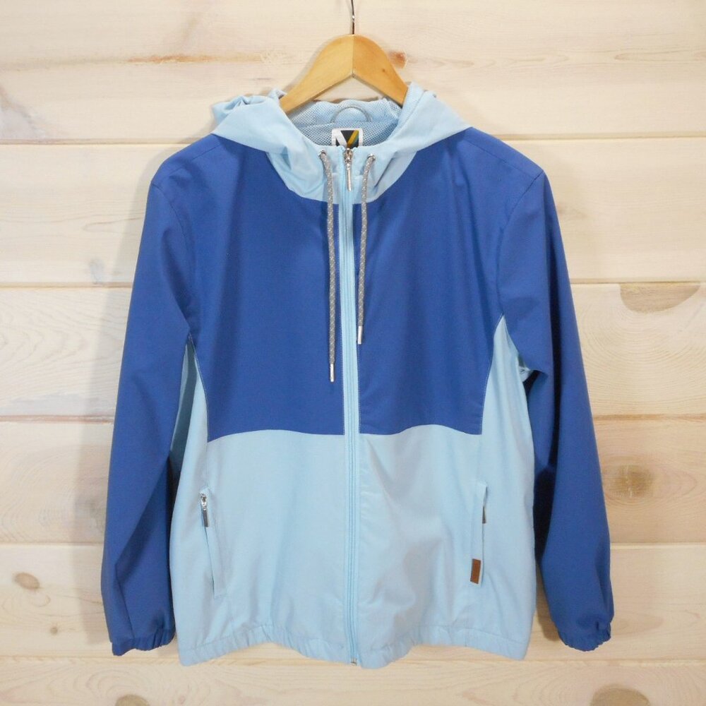 Voyager Women's Size S Windwear Hooded Full Zip Jacket Blue Colorblock Outdoor